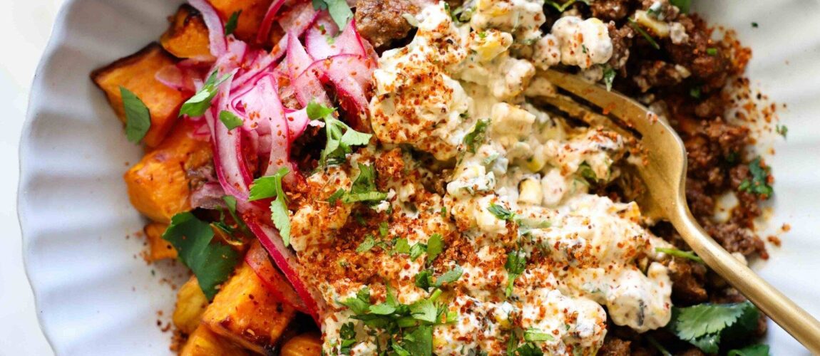 Street Corn Beef and Sweet Potato Bowls