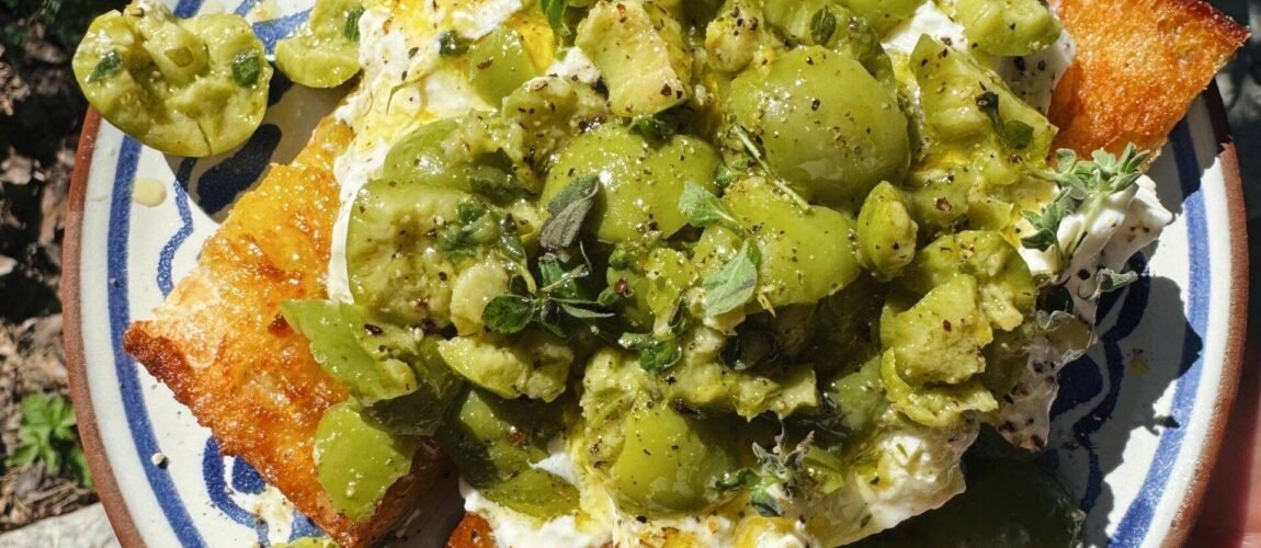 Smashed Olives with Burrata