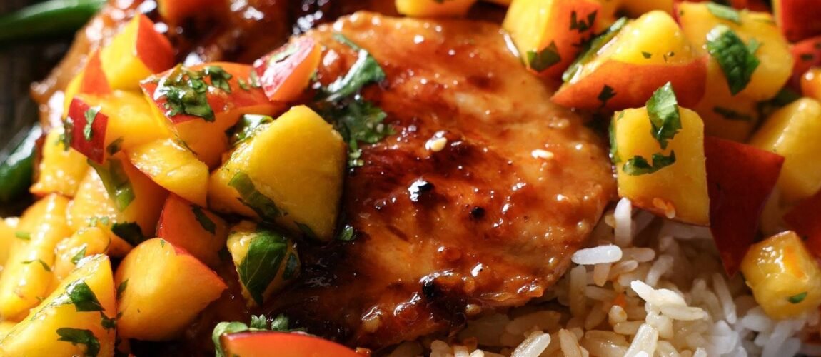 Teriyaki Chicken with Ginger Peaches and Sesame Drench